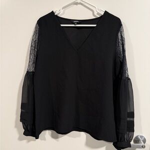 Express Black V-Neck Blouse with Lace Sleeves